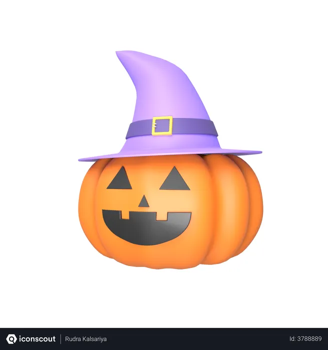 Free Pumpkin with witch hat  3D Illustration