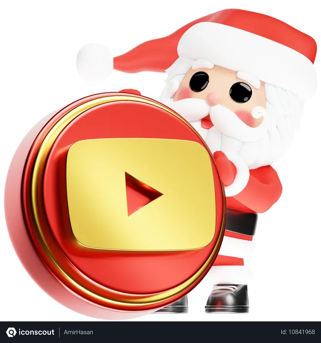 Free Santa Calus with Christmas Youtube Logo 3D Icon