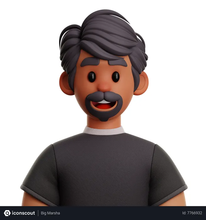 Free Short Hair Man With Beard  3D Icon
