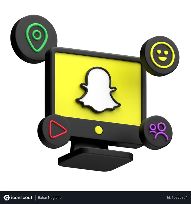 Free Snapchat On Desktop Monitor Logo 3D Icon