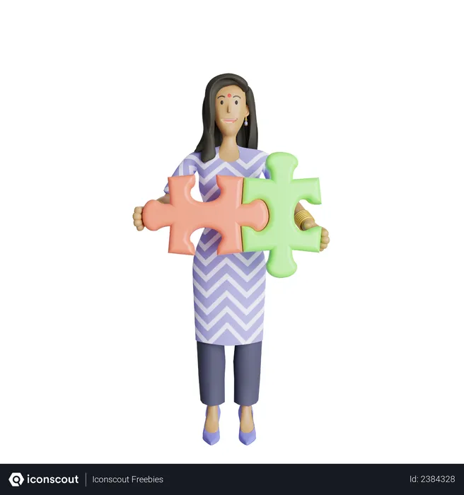 Free South indian business woman solving problem  3D Illustration