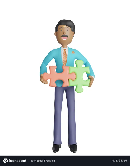 Free South Indian businessman holding puzzle piece  3D Illustration