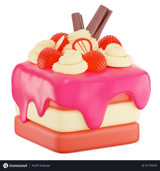 Free Strawberry Cake  3D Icon