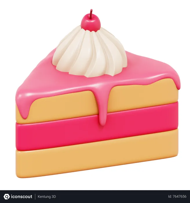 Free Strawberry Cake Slice  3D Icon