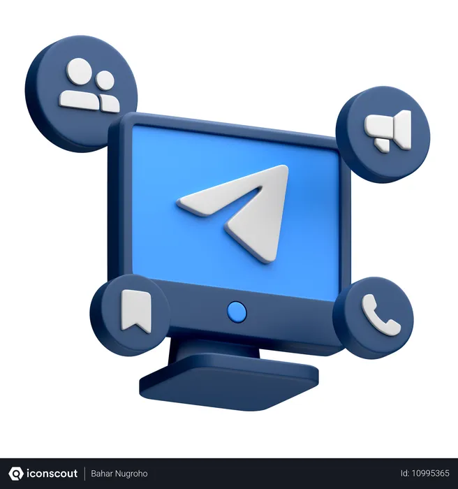 Free Telegram On Desktop Monitor Logo 3D Icon