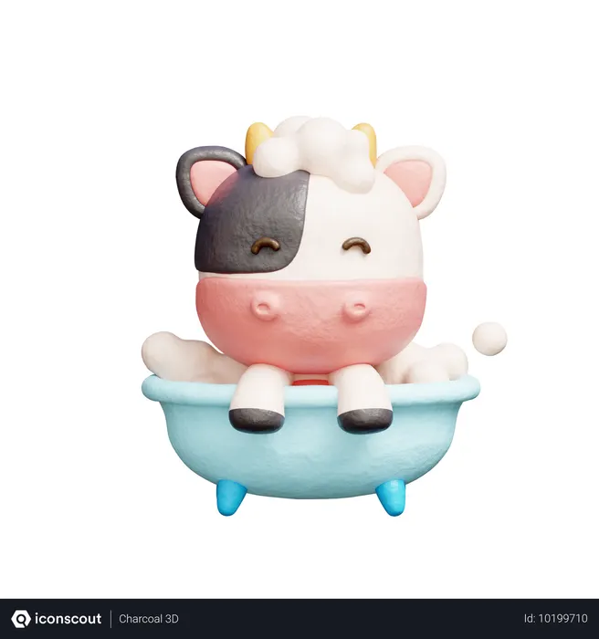 Free Vaca fofa tomando banho no chuveiro banheira  3D Icon