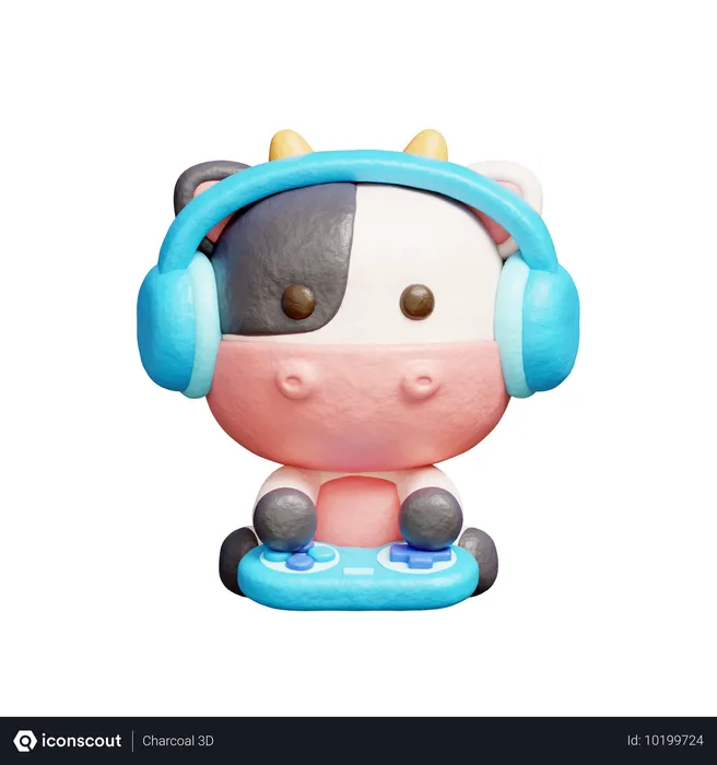 Free Vache mignonne jouant à un jeu vidéo  3D Icon
