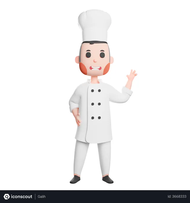 Free Young chef waving his hand  3D Illustration