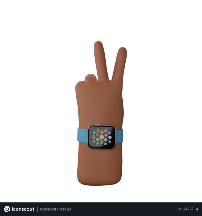 Hand with smart band showing Peace sign 3D Illustration