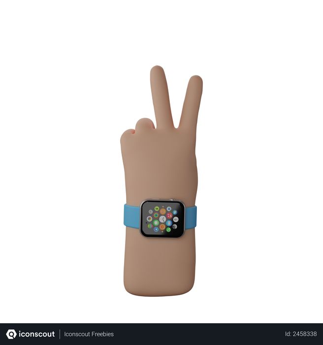 Hand with smart band showing Peace sign 3D Illustration