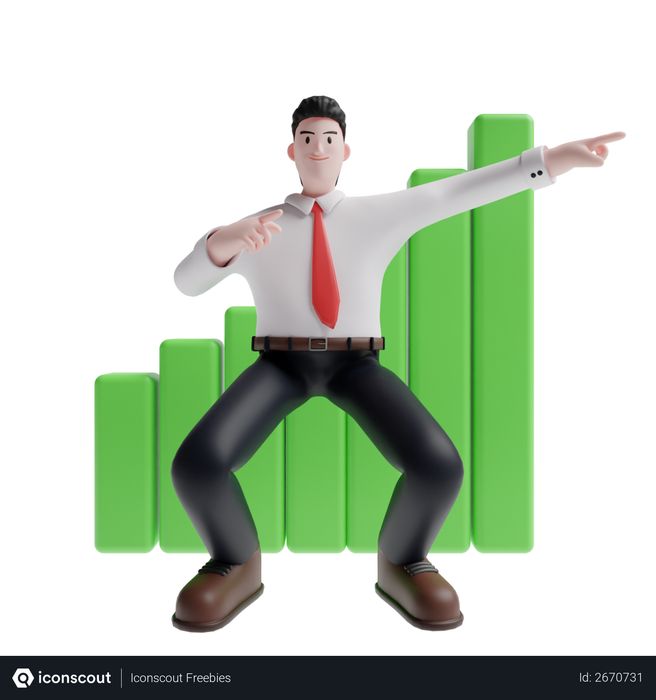 Salesman indicating sales growth 3D Illustration