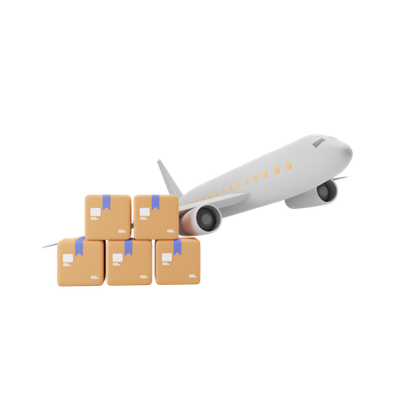 Airplane and Packages 3D Illustration