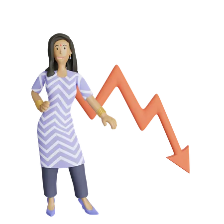 Business woman got loss in business 3D Illustration