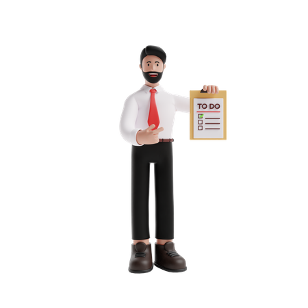 Businessman holding Todo List 3D Illustration