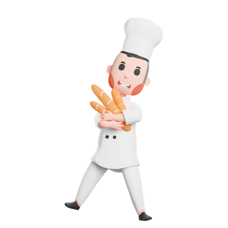 Chef Holding A Baguette 3D Illustration