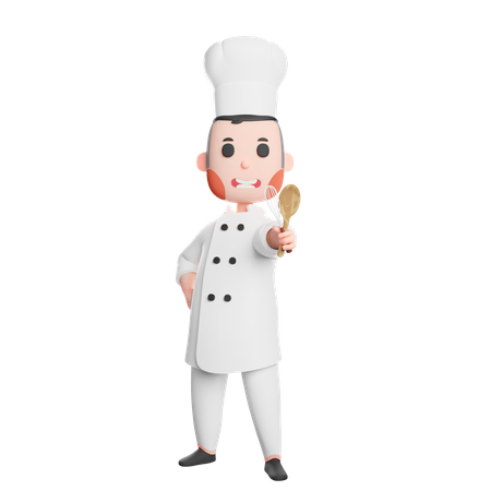 Cute chef holding spatula and mixer utensils 3D Illustration