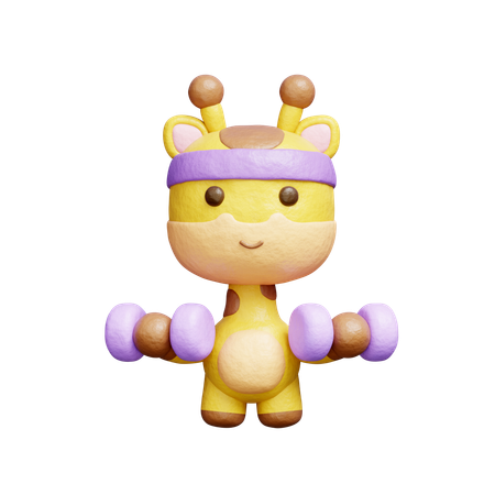 Free 덤벨로 운동하는 귀여운 기린  3D Icon