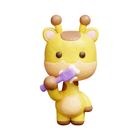 Free 귀여운 기린이 양치질  3D Icon