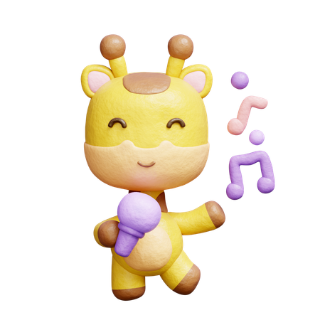 Free 귀여운 기린이 마이크를 잡고 춤추고 노래한다  3D Icon