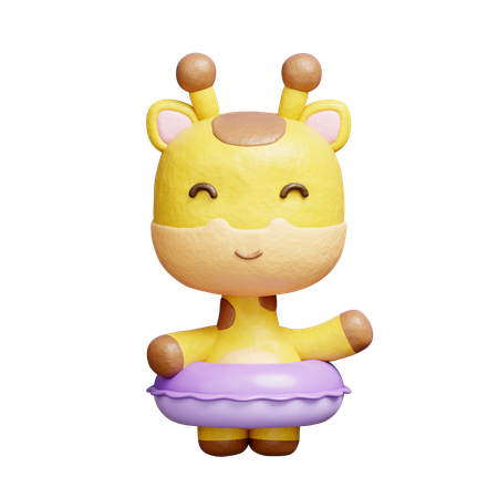 Free 고무 수영 링을 든 귀여운 기린  3D Icon