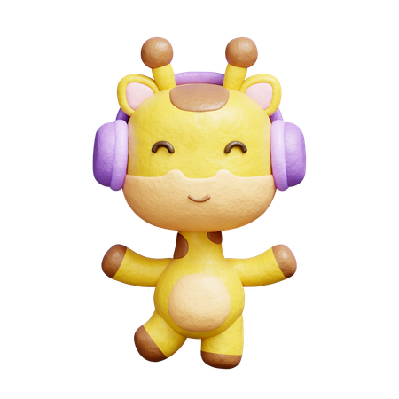 Free 헤드폰을 끼고 음악을 듣는 귀여운 기린  3D Icon