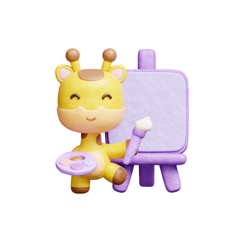 Free 캔버스에 그린 귀여운 기린 그림  3D Icon