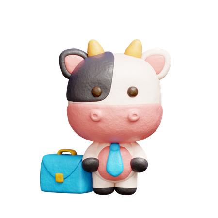 Free ネクタイを締めたかわいい牛のビジネス  3D Icon
