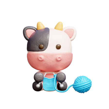 Free かわいい牛の編み物  3D Icon
