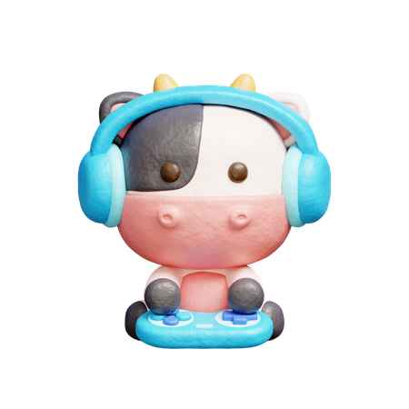 Free ビデオゲームをするかわいい牛  3D Icon