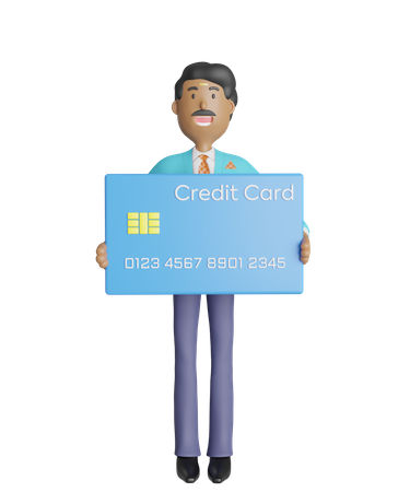 Free Alegre hombre de negocios del sur de la India de pie y sosteniendo una tarjeta de crédito  3D Icon