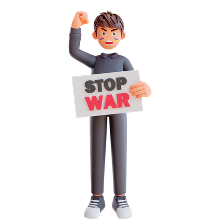 Free Boy holding stop war poster  3D Illustration