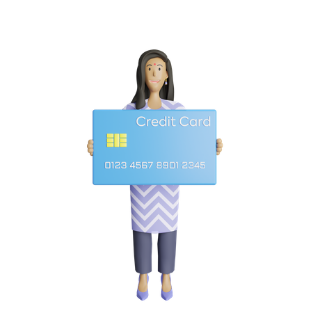 Free Business woman holding credit card  3D Icon