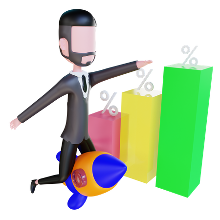 Free Businessman earning huge profit from startup  3D Icon
