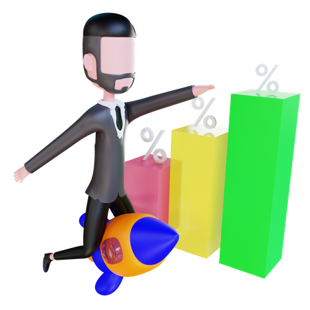 Free Businessman earning huge profit from startup  3D Illustration