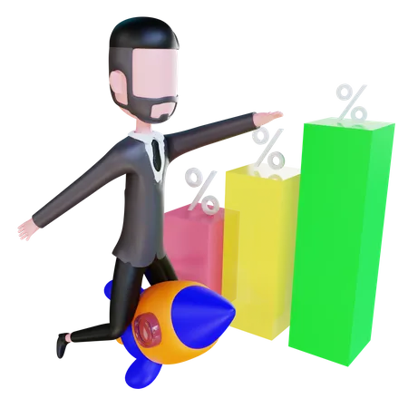 Free Businessman earning huge profit from startup  3D Illustration