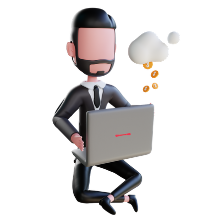 Free Businessman earning money online 3D Icon