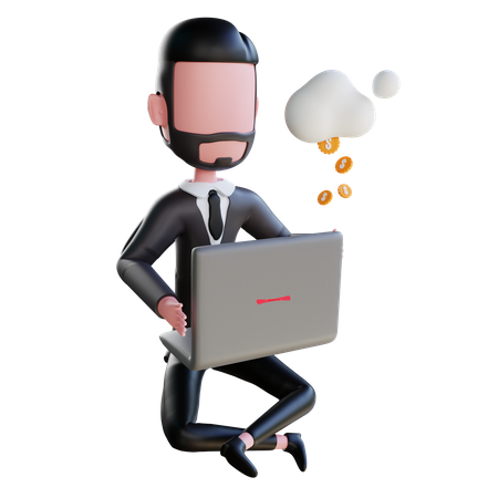 Free Businessman earning money online  3D Illustration