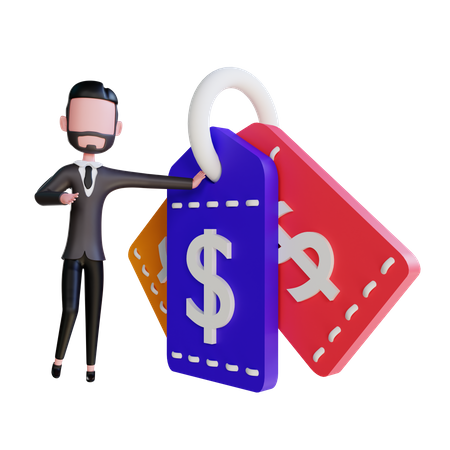 Free Businessman got discount tags  3D Illustration