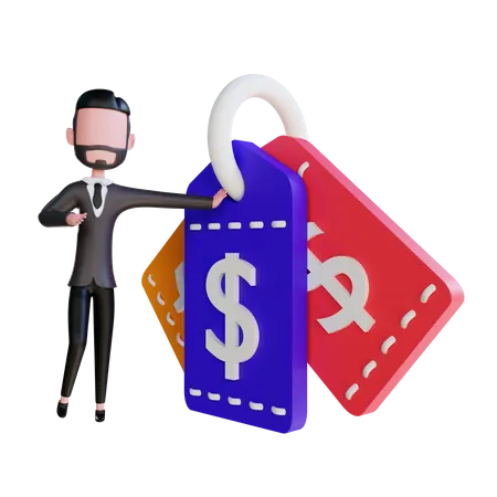 Free Businessman got discount tags  3D Illustration