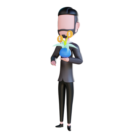 Free Businessman growing investment plant  3D Icon