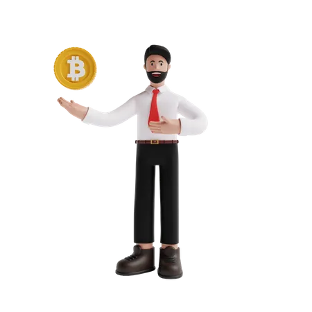 Free Businessman investing in bitcoin 3D Illustration