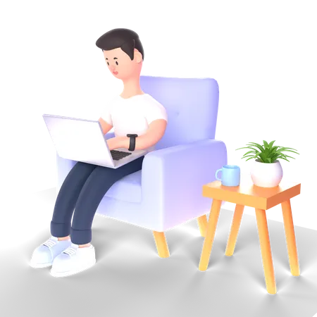 Free Businessman working on laptop  3D Illustration