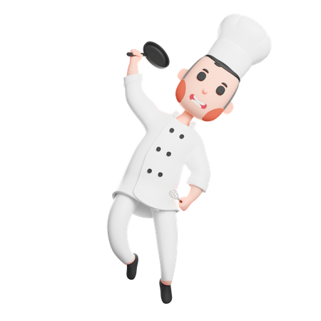 Free Chef alegre sosteniendo una sartén  3D Icon