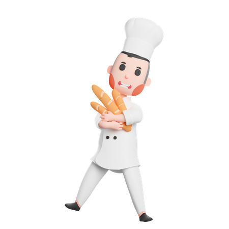 Free Chef Holding A Baguette  3D Illustration