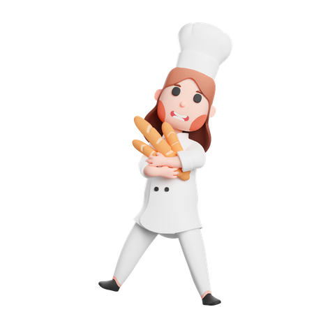 Free Chef Holding A Baguette  3D Illustration