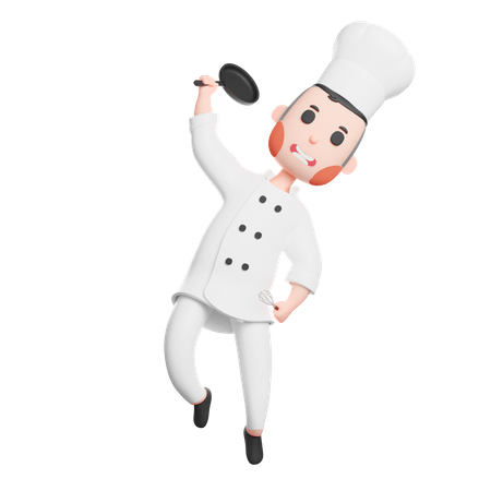 Free Chef joyeux avec poêle à frire  3D Icon