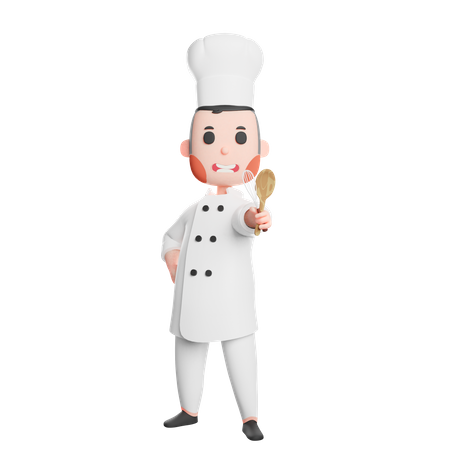 Free Chef mignon tenant une spatule et des ustensiles de mixage  3D Icon