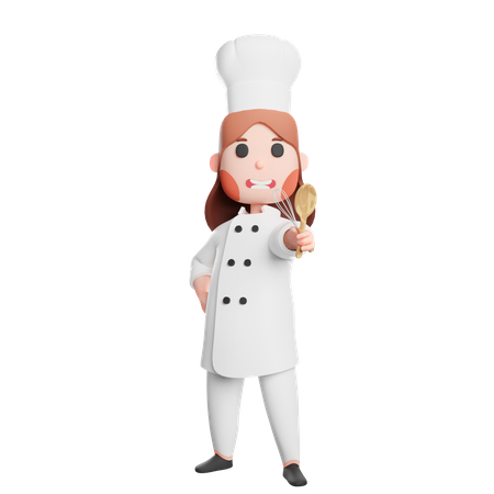 Free Chef mignon tenant une spatule et des ustensiles de mixage  3D Icon