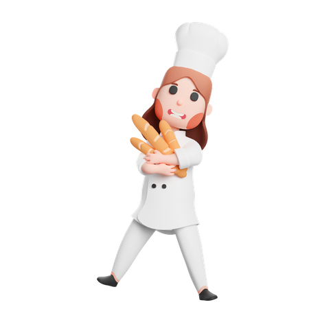 Free Chef sosteniendo una baguette  3D Icon