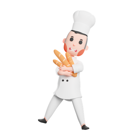 Free Chef tenant une baguette  3D Icon